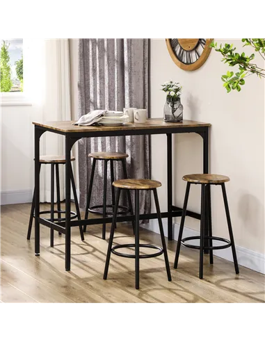 HOMCOM Five-Piece Industrial-Style Bar Table Set - Brown/Black