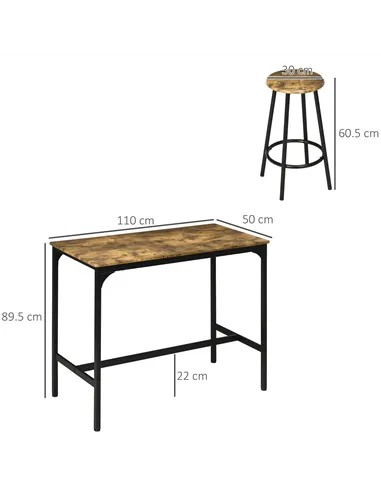 HOMCOM Five-Piece Industrial-Style Bar Table Set - Brown/Black