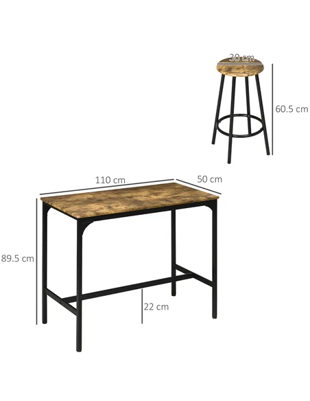 HOMCOM Five-Piece Industrial-Style Bar Table Set - Brown/Black