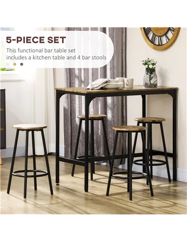 HOMCOM Five-Piece Industrial-Style Bar Table Set - Brown/Black
