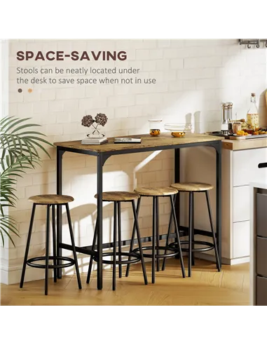 HOMCOM Five-Piece Industrial-Style Bar Table Set - Brown/Black