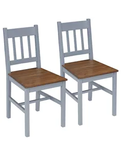 HOMCOM Dining Chairs Set of 2, Kitchen Chair with Slat Back, Pine Wood Structure for Living Room and Dining Room, Grey