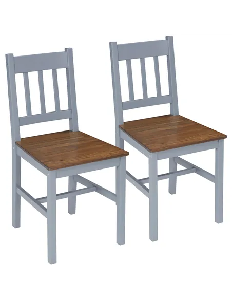 HOMCOM Dining Chairs Set of 2, Kitchen Chair with Slat Back, Pine Wood Structure for Living Room and Dining Room, Grey