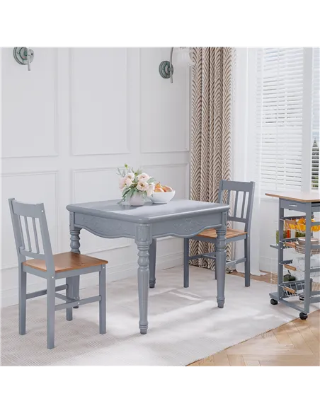 HOMCOM Dining Chairs Set of 2, Kitchen Chair with Slat Back, Pine Wood Structure for Living Room and Dining Room, Grey