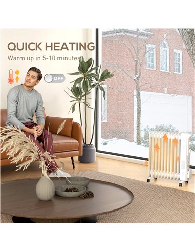 HOMCOM 2.5kW 11 Fin Oil-Filled Radiator - White