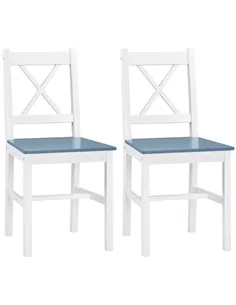 HOMCOM Dining Chairs Set of 2, Pine Wood Kitchen Chairs with Cross Back, Solid Structure for Living Room and Dining Room, White