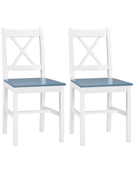 HOMCOM Dining Chairs Set of 2, Pine Wood Kitchen Chairs with Cross Back, Solid Structure for Living Room and Dining Room, White