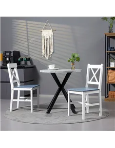 HOMCOM Dining Chairs Set of 2, Pine Wood Kitchen Chairs with Cross Back, Solid Structure for Living Room and Dining Room, White 2