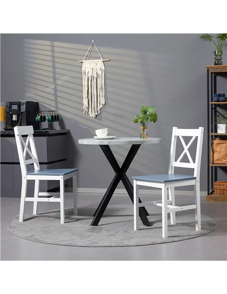 HOMCOM Dining Chairs Set of 2, Pine Wood Kitchen Chairs with Cross Back, Solid Structure for Living Room and Dining Room, White