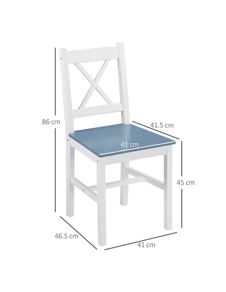 HOMCOM Dining Chairs Set of 2, Pine Wood Kitchen Chairs with Cross Back, Solid Structure for Living Room and Dining Room, White