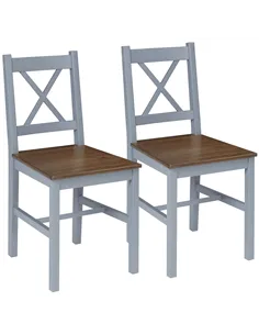 HOMCOM Dining Chairs Set of 2, Pine Wood Kitchen Chairs with Cross Back, Solid Structure for Living Room and Dining Room, Grey