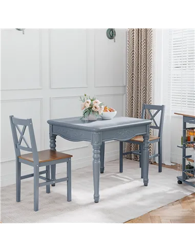 HOMCOM Dining Chairs Set of 2, Pine Wood Kitchen Chairs with Cross Back, Solid Structure for Living Room and Dining Room, Grey