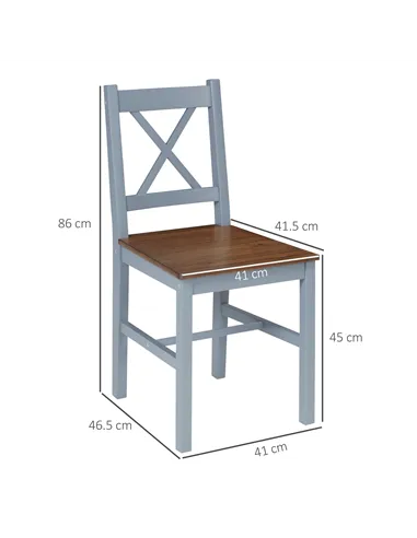 HOMCOM Dining Chairs Set of 2, Pine Wood Kitchen Chairs with Cross Back, Solid Structure for Living Room and Dining Room, Grey