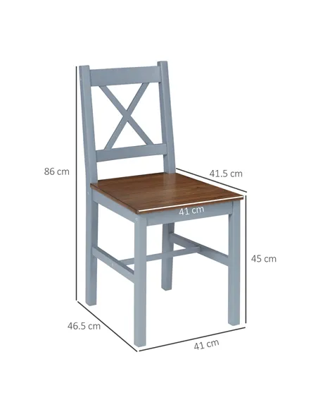 HOMCOM Dining Chairs Set of 2, Pine Wood Kitchen Chairs with Cross Back, Solid Structure for Living Room and Dining Room, Grey