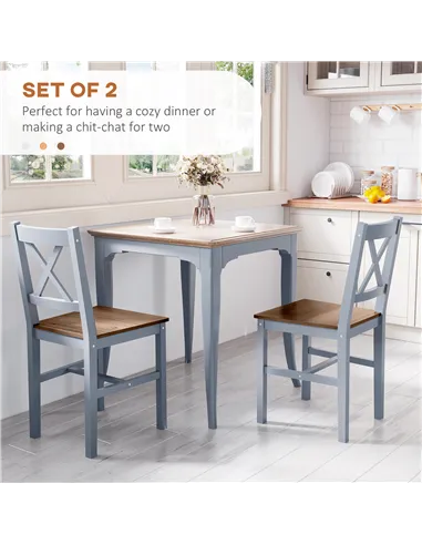 HOMCOM Dining Chairs Set of 2, Pine Wood Kitchen Chairs with Cross Back, Solid Structure for Living Room and Dining Room, Grey