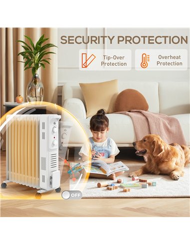 HOMCOM 2.5kW 11 Fin Oil-Filled Radiator - White