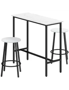 HOMCOM Three-Piece Marble-Effect Bar Table Set - White/Black