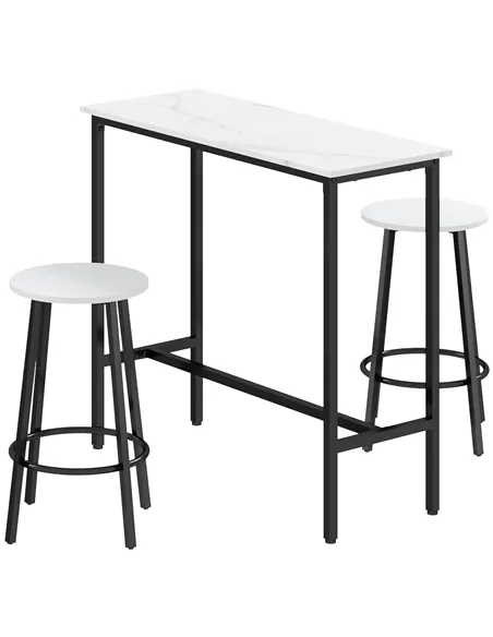 HOMCOM Three-Piece Marble-Effect Bar Table Set - White/Black