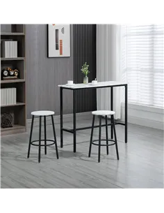 HOMCOM Three-Piece Marble-Effect Bar Table Set - White/Black 2