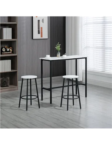 HOMCOM Three-Piece Marble-Effect Bar Table Set - White/Black
