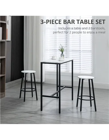 HOMCOM Three-Piece Marble-Effect Bar Table Set - White/Black