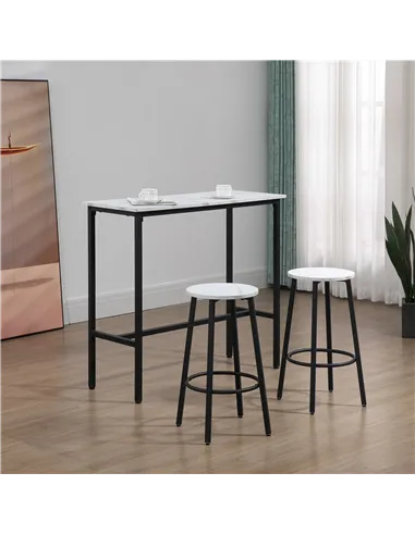 HOMCOM Three-Piece Marble-Effect Bar Table Set - White/Black