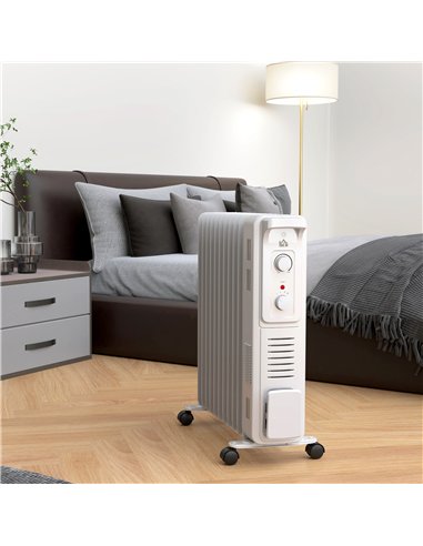 HOMCOM 2.5kW 11 Fin Oil-Filled Radiator - White