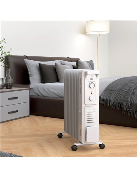 HOMCOM 2.5kW 11 Fin Oil-Filled Radiator - White