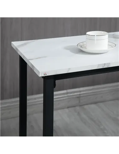 HOMCOM Three-Piece Marble-Effect Bar Table Set - White/Black
