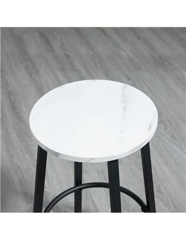 HOMCOM Three-Piece Marble-Effect Bar Table Set - White/Black