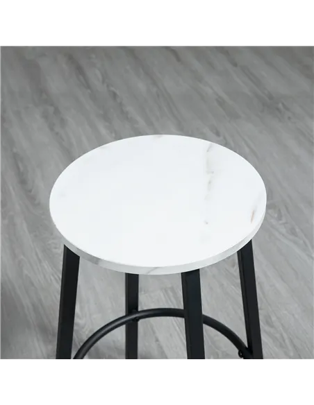 HOMCOM Three-Piece Marble-Effect Bar Table Set - White/Black