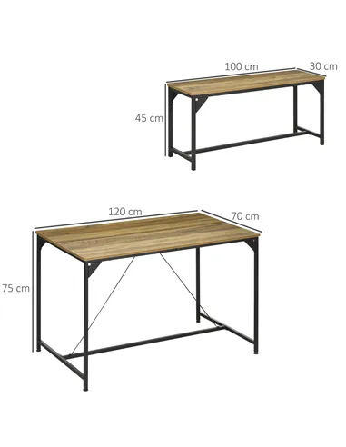 HOMCOM Dining Table and Bench Set for 4, Kitchen Table with 2 Benches, Space Saving Dining Room Sets, Natural