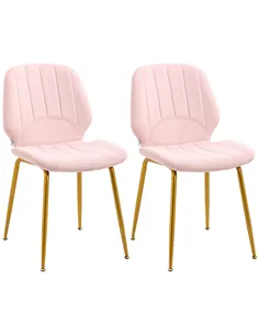 HOMCOM Velvet Dining Chairs Set of 2, 2 Piece Dining Room Chairs with Backrest, Padded Seat and Steel Legs, Pink