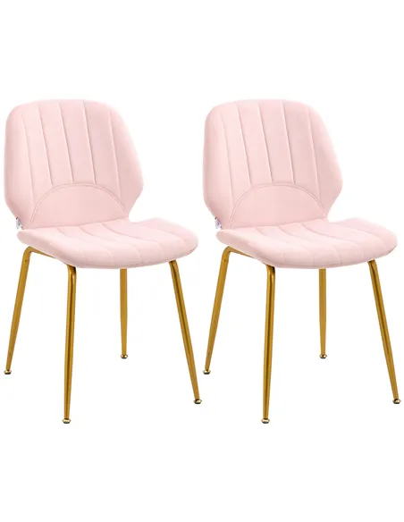 HOMCOM Velvet Dining Chairs Set of 2, 2 Piece Dining Room Chairs with Backrest, Padded Seat and Steel Legs, Pink