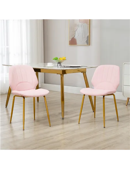 HOMCOM Velvet Dining Chairs Set of 2, 2 Piece Dining Room Chairs with Backrest, Padded Seat and Steel Legs, Pink