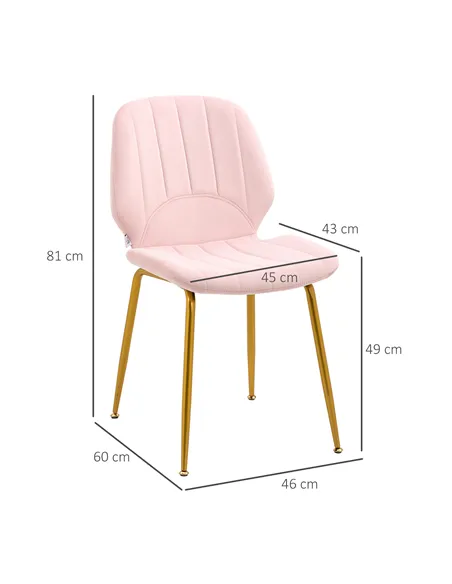 HOMCOM Velvet Dining Chairs Set of 2, 2 Piece Dining Room Chairs with Backrest, Padded Seat and Steel Legs, Pink