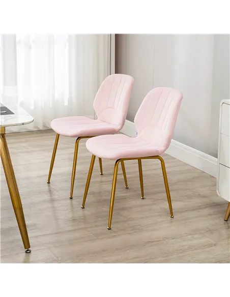 HOMCOM Velvet Dining Chairs Set of 2, 2 Piece Dining Room Chairs with Backrest, Padded Seat and Steel Legs, Pink