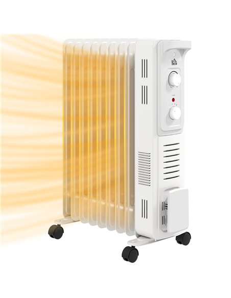 HOMCOM 2000W Quiet Oil Filled Radiator, 9 Fin Energy Efficient Portable Electric Heater with 3 Heat Settings, Adjustable Thermos