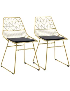 HOMCOM Luxurious Dining Chairs Set of 2, Metal Wire Kitchen Chair with Removable Velvet-feel Cushion, Cut-out Back and Steel Fra