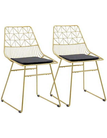 HOMCOM Luxurious Dining Chairs Set of 2, Metal Wire Kitchen Chair with Removable Velvet-feel Cushion, Cut-out Back and Steel Fra