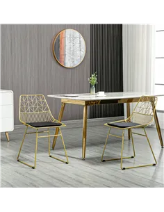 HOMCOM Luxurious Dining Chairs Set of 2, Metal Wire Kitchen Chair with Removable Velvet-feel Cushion, Cut-out Back and Steel Fra 2