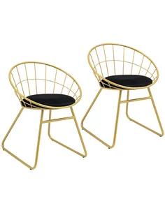 HOMCOM Modern Dining Chairs Set of 2, Metal Wire Kitchen Chair with Velvet-feel Cushion, Round Back and Steel Frame for Living R