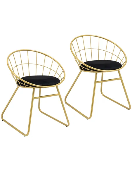 HOMCOM Modern Dining Chairs Set of 2, Metal Wire Kitchen Chair with Velvet-feel Cushion, Round Back and Steel Frame for Living R