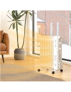 HOMCOM 2000W Quiet Oil Filled Radiator, 9 Fin Energy Efficient Portable Electric Heater with 3 Heat Settings, Adjustable Thermos 2