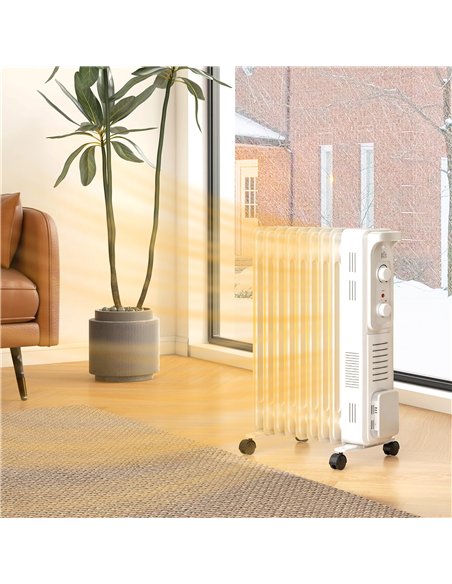 HOMCOM 2000W Quiet Oil Filled Radiator, 9 Fin Energy Efficient Portable Electric Heater with 3 Heat Settings, Adjustable Thermos