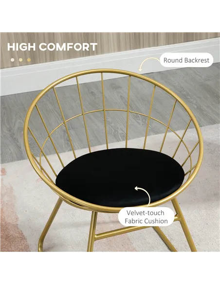 HOMCOM Modern Dining Chairs Set of 2, Metal Wire Kitchen Chair with Velvet-feel Cushion, Round Back and Steel Frame for Living R