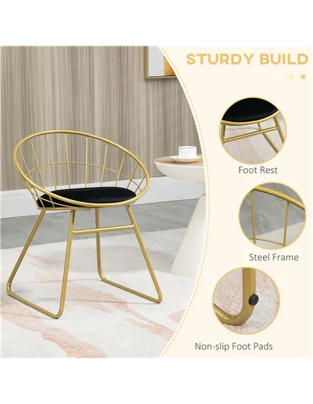 HOMCOM Modern Dining Chairs Set of 2, Metal Wire Kitchen Chair with Velvet-feel Cushion, Round Back and Steel Frame for Living R