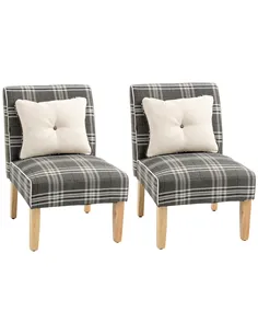 HOMCOM Modern Dining Chairs Set of 2, Accent Chair with Patterned Upholstery, Throw Pillows and Rubber Wood Legs, for Kitchen Li