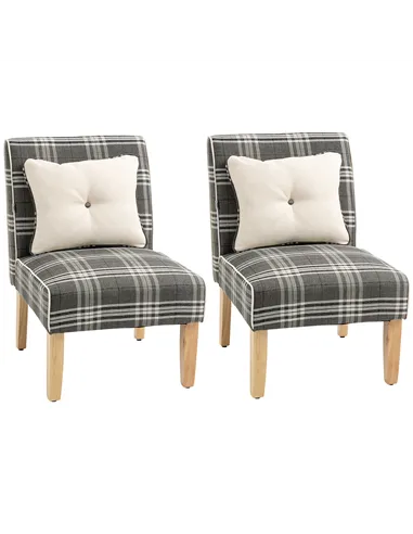 HOMCOM Modern Dining Chairs Set of 2, Accent Chair with Patterned Upholstery, Throw Pillows and Rubber Wood Legs, for Kitchen Li