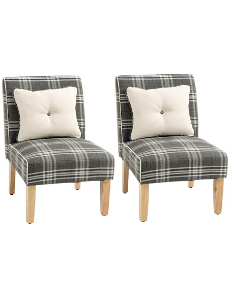 HOMCOM Modern Dining Chairs Set of 2, Accent Chair with Patterned Upholstery, Throw Pillows and Rubber Wood Legs, for Kitchen Li